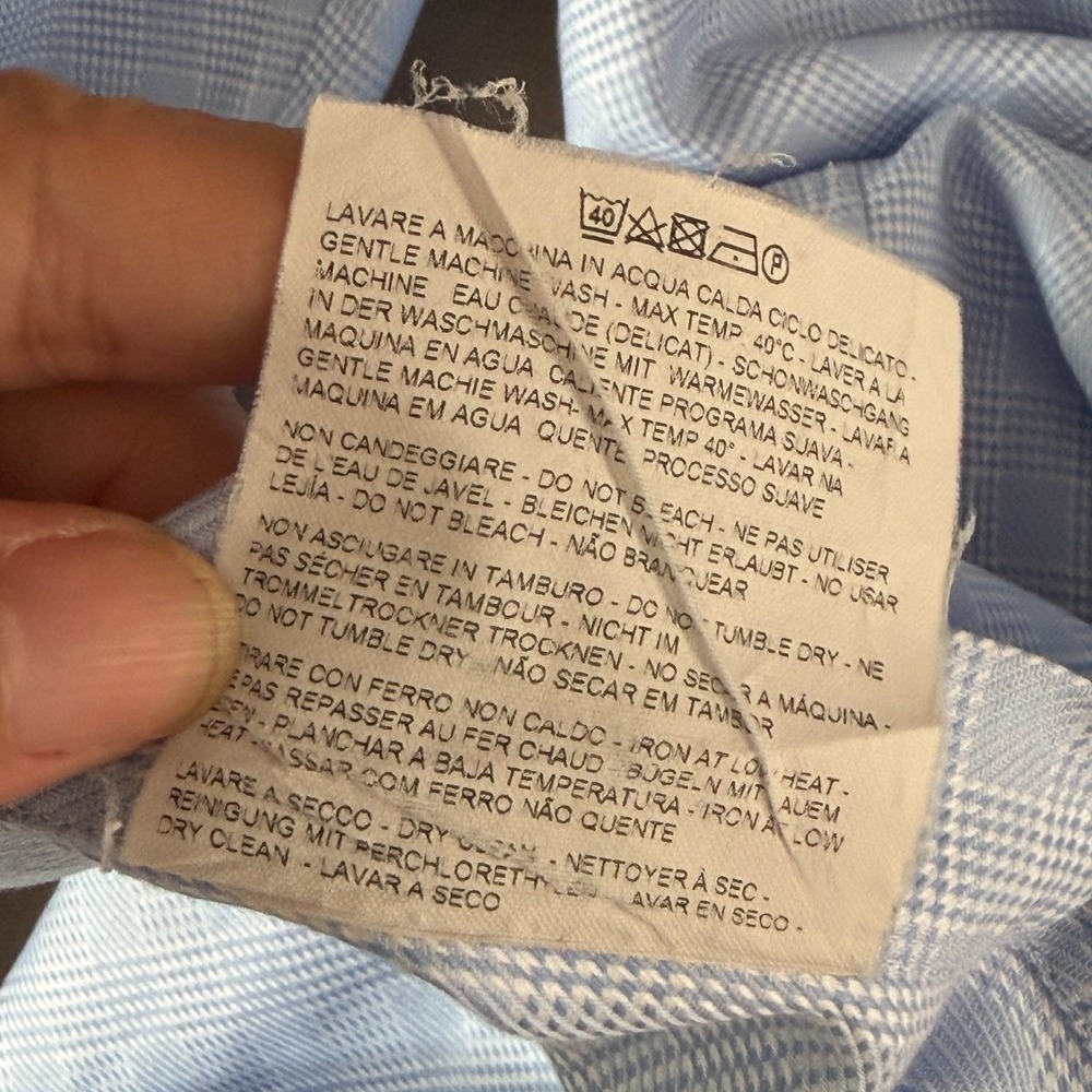 ETRO‎ Luxury Dress Shirt 46 Blue Textured Micro-Check Contrast Spread Collar - Picture 11 of 12